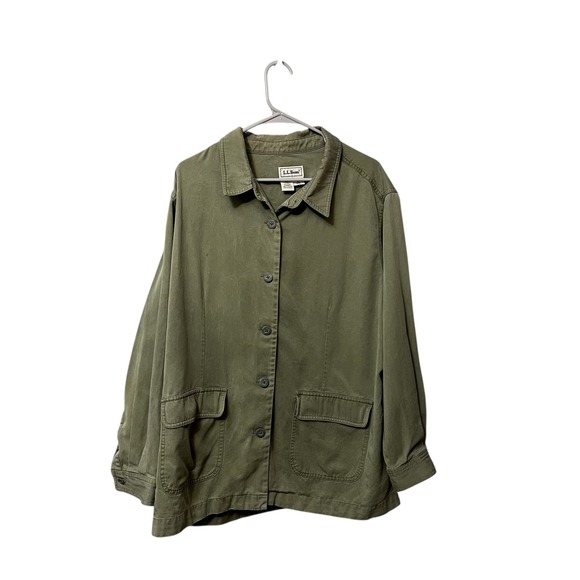 LL Bean Jackets & Blazers - LL Bean Womens Utility Field Chore Barn Jacket Olive Green Y2K Unlined Size‎ 22W